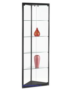 Vitrine, zwart afm Hoek D500xH2000 mm met verlichting